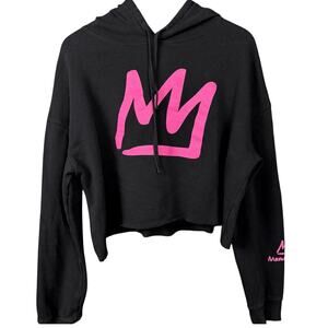 Mammoth Mountain Women's Black Hot Pink Cropped Size Large Logo Hoodie Ski Snow